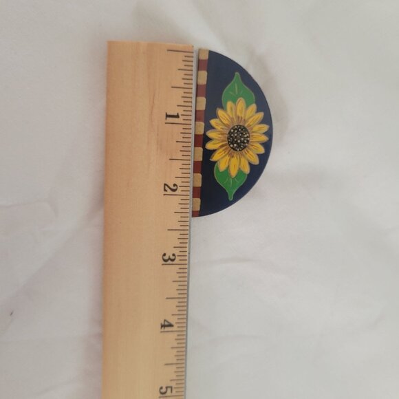 Hand-Painted Sunflower Copper Brooch Pin Half-Moon Shape Vintage Style Artisan C - Picture 4 of 4